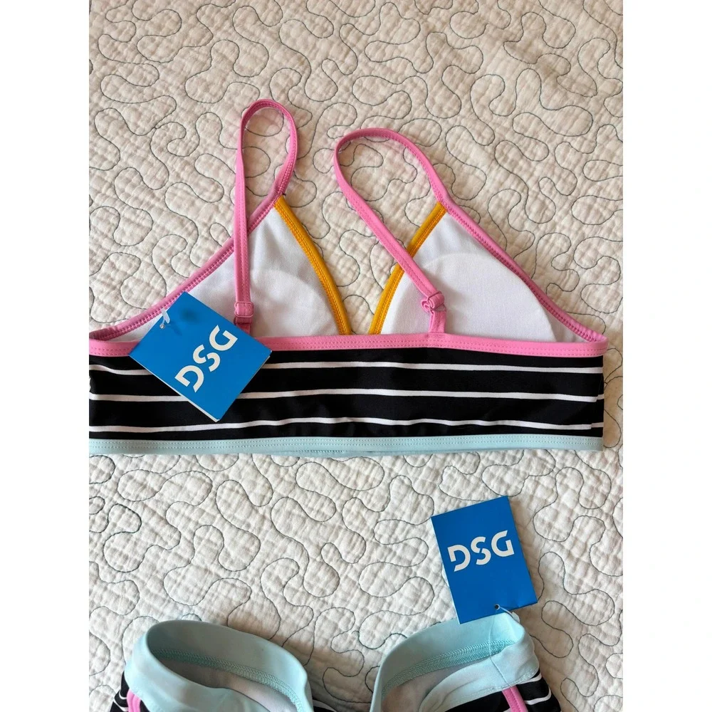 DSG Girls‎ Size XL Two Piece Swimsuit Black White Stripe